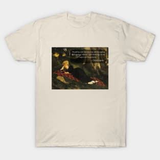 David Hume quote: Reading and sauntering and lounging and dosing, which I call thinking, is my supreme Happiness. T-Shirt